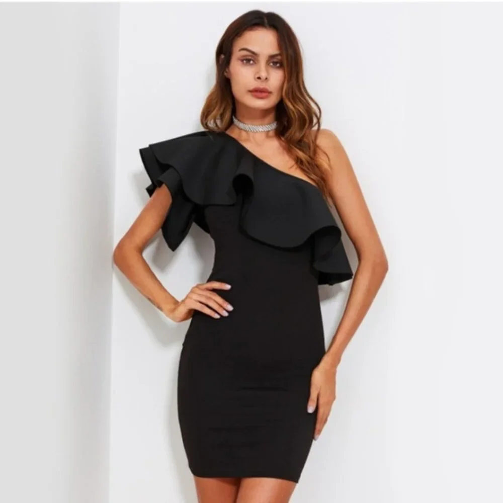 New Ruffle Off the Shoulder Bodycon Mini Dress - Picture 2 of 6